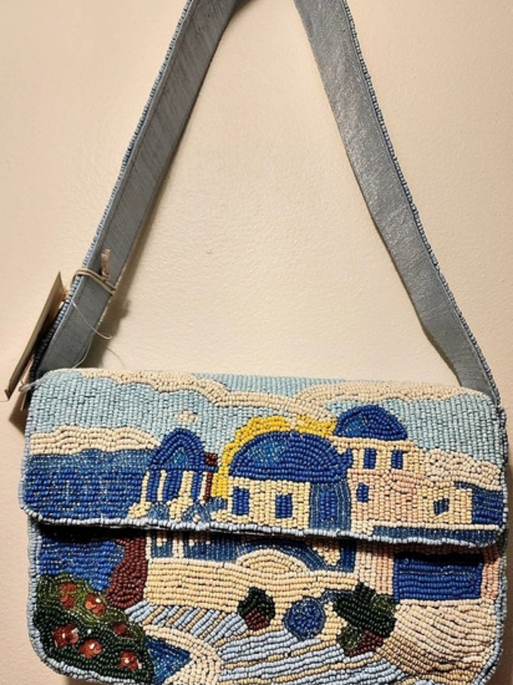 Sol & Mer Santorini Greece Beaded Shoulder Bag Blue & Multicolor